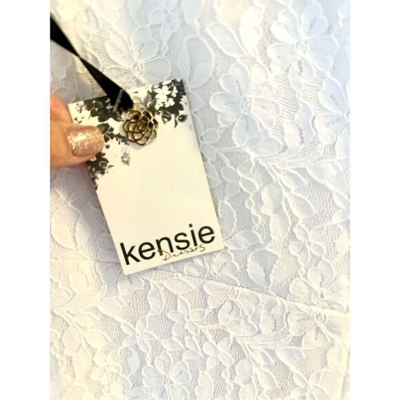 NWT Kenzie white sleeveless asymmetric midi dress,  White floral lace Size 6 - Picture 10 of 10